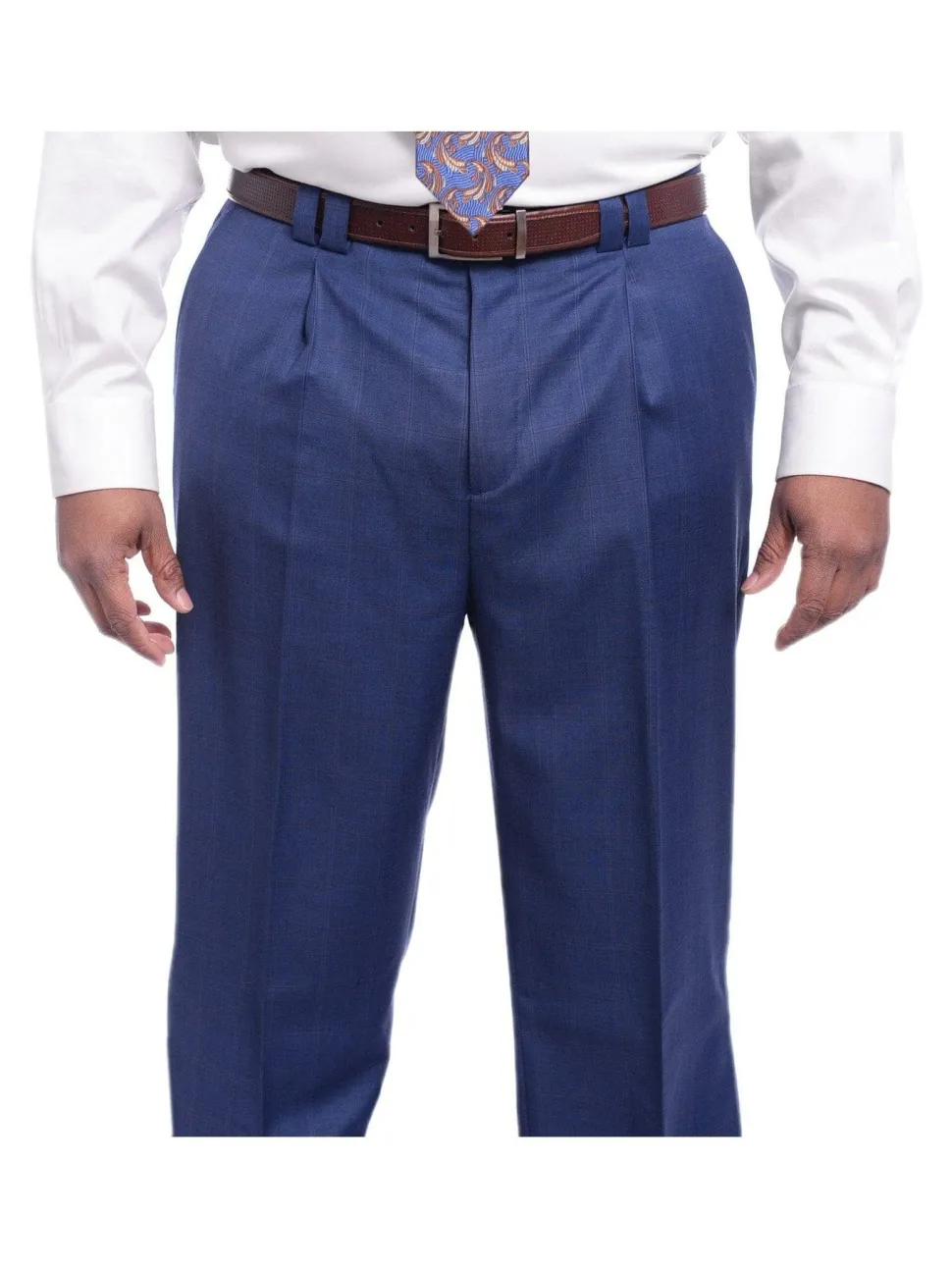 Steven Land Classic Fit Blue Windowpane Plaid Vested Wool Suit
