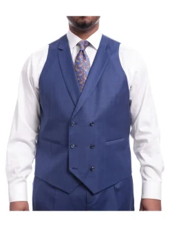 Steven Land Classic Fit Blue Windowpane Plaid Vested Wool Suit