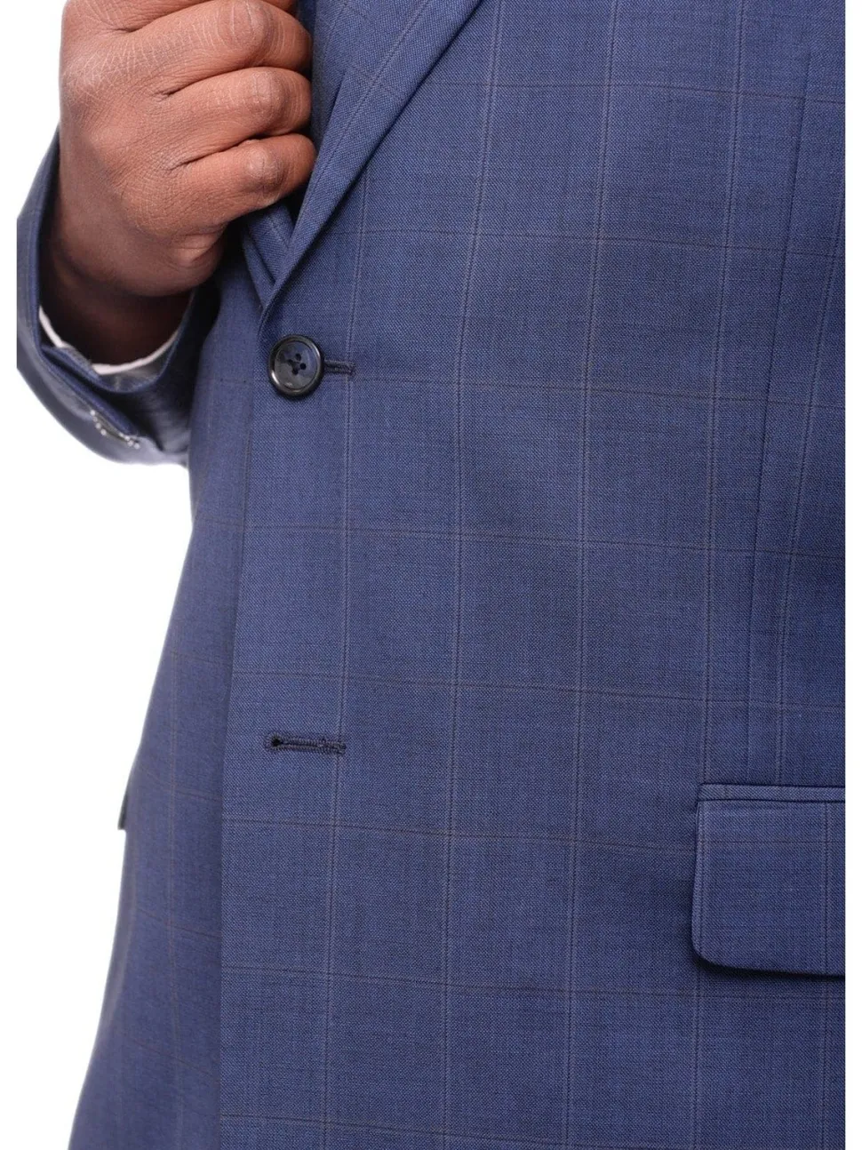 Steven Land Classic Fit Blue Windowpane Plaid Vested Wool Suit