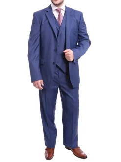 Steven Land Classic Fit Blue Windowpane Plaid Vested Wool Suit