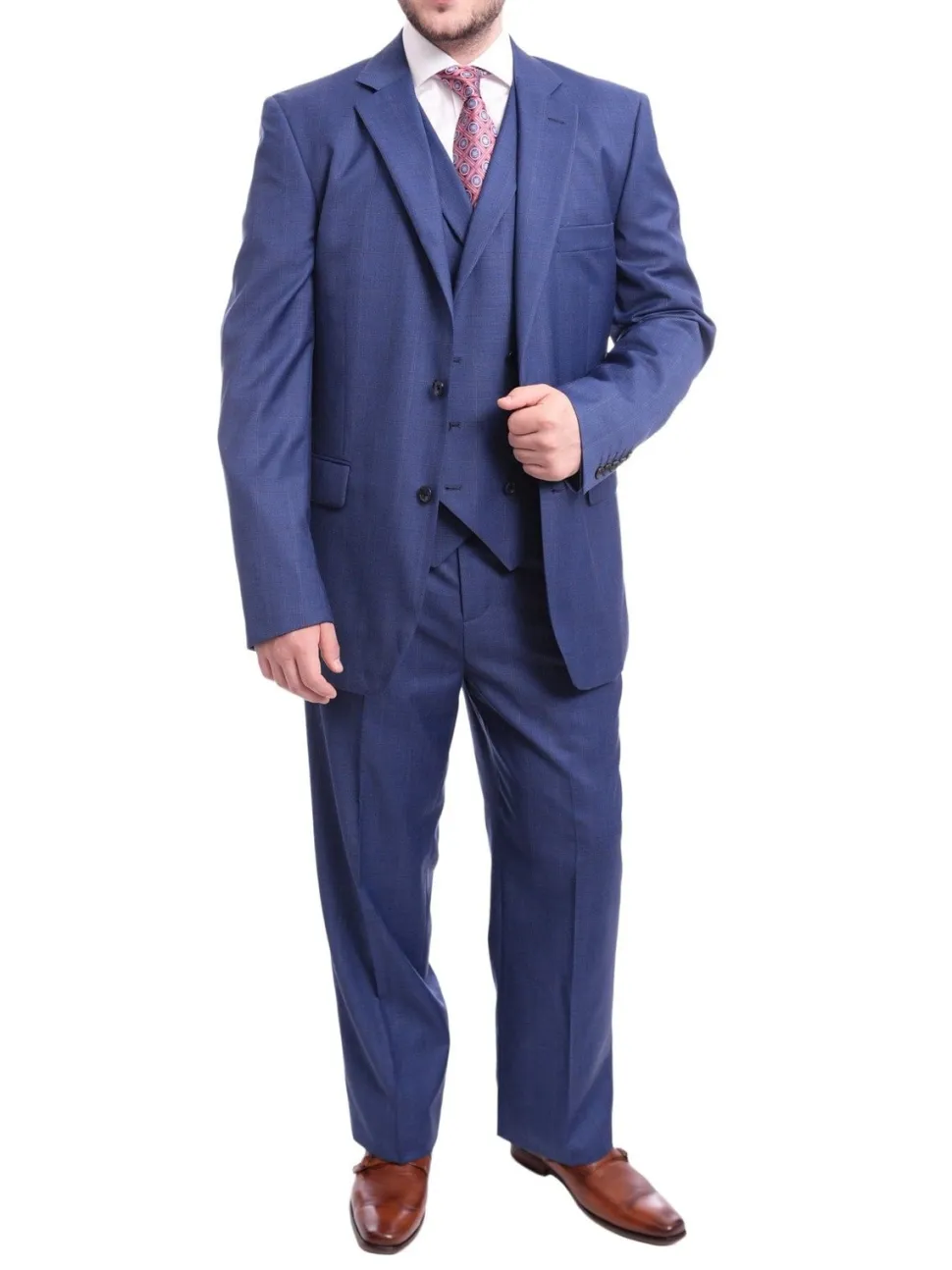 Steven Land Classic Fit Blue Windowpane Plaid Vested Wool Suit
