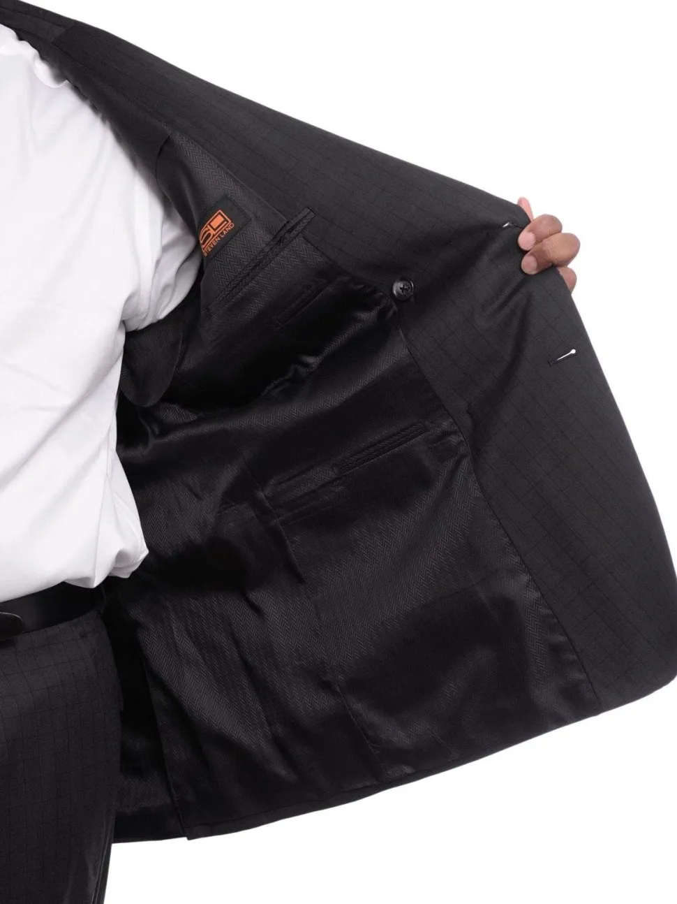 Steven Land Classic Fit Charcoal Gray Check Two Button Wool Suit