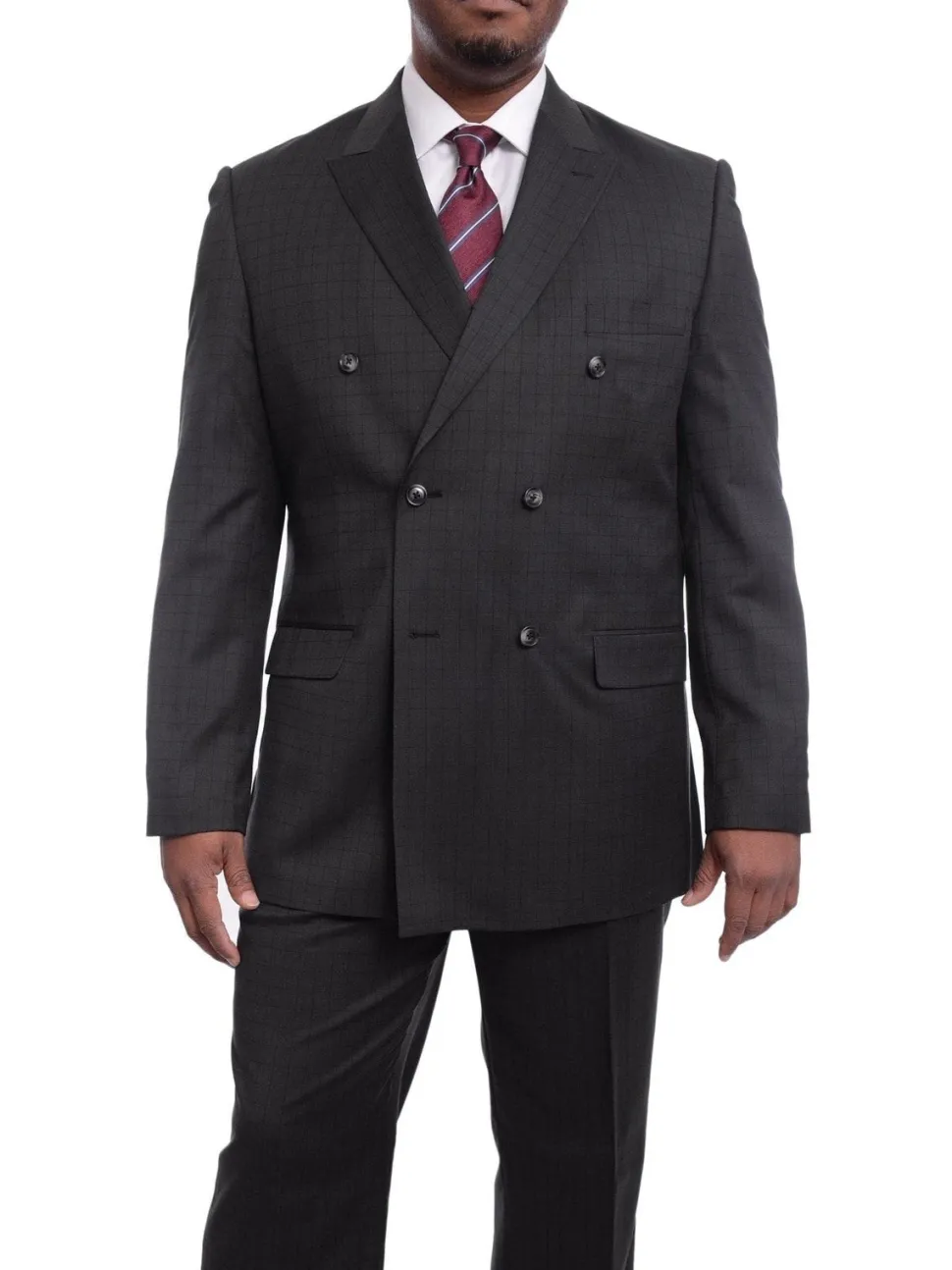 Steven Land Classic Fit Charcoal Gray Check Two Button Wool Suit