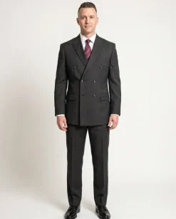 Steven Land Classic Fit Charcoal Gray Check Two Button Wool Suit