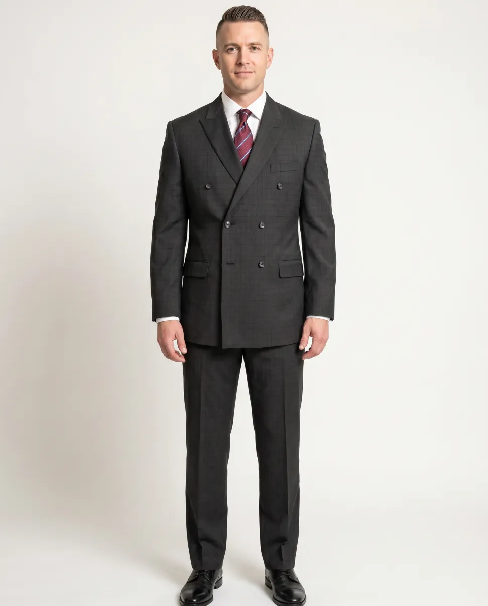 Steven Land Classic Fit Charcoal Gray Check Two Button Wool Suit
