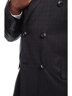 Steven Land Classic Fit Charcoal Gray Check Two Button Wool Suit