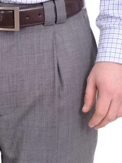 Steven Land Classic Fit Gray Plaid Single Pleated Wide Leg Wool Dress Pants