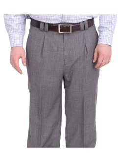 Steven Land Classic Fit Gray Plaid Single Pleated Wide Leg Wool Dress Pants