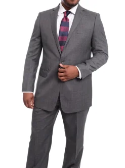 Steven Land Classic Fit Gray Stepweave Two Button Wool Suit