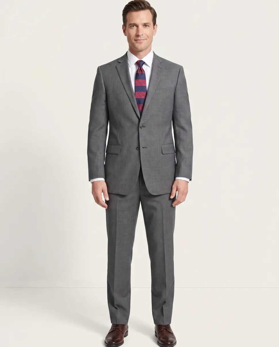 Steven Land Classic Fit Gray Stepweave Two Button Wool Suit