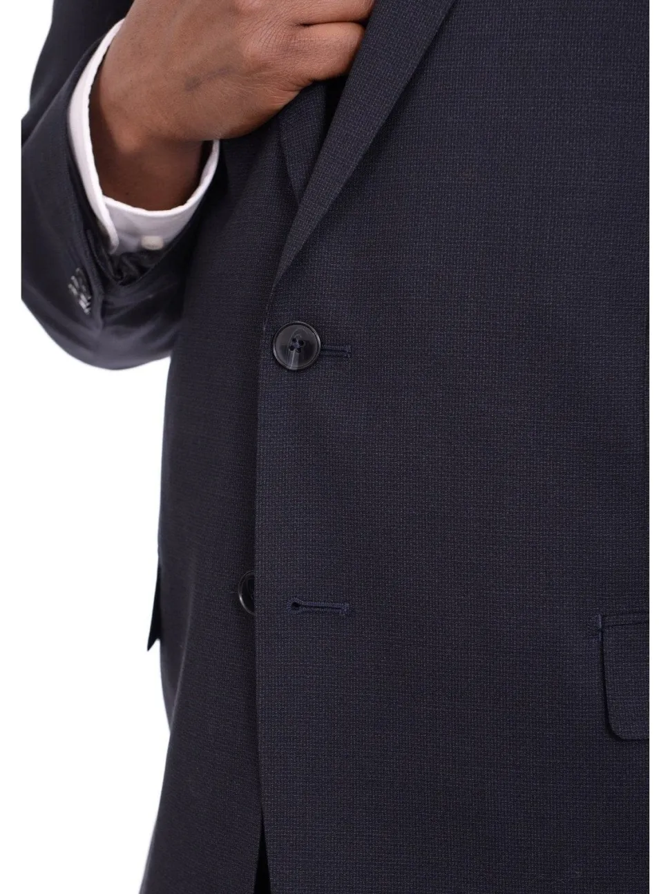 Steven Land Classic Fit Navy Blue Texured Two Button Wool Suit