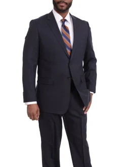 Steven Land Classic Fit Navy Blue Texured Two Button Wool Suit