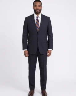 Steven Land Classic Fit Navy Blue Texured Two Button Wool Suit