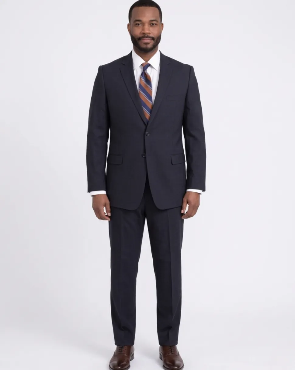 Steven Land Classic Fit Navy Blue Texured Two Button Wool Suit