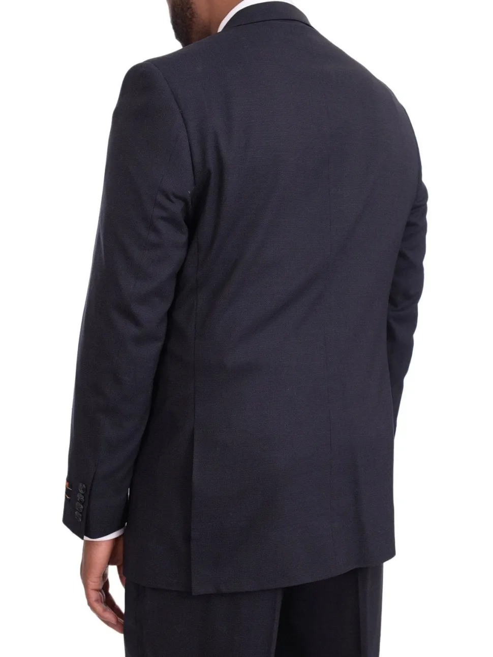 Steven Land Classic Fit Navy Blue Texured Two Button Wool Suit