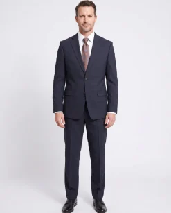Steven Land Classic Fit Navy Blue Plaid Two Button Wool Suit