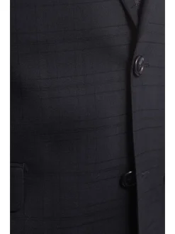 Steven Land Classic Fit Navy Blue Plaid Two Button Wool Suit