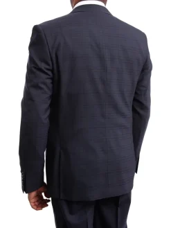 Steven Land Classic Fit Navy Blue Plaid Two Button Wool Suit