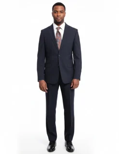 Steven Land Classic Fit Navy Blue Plaid Two Button Wool Suit