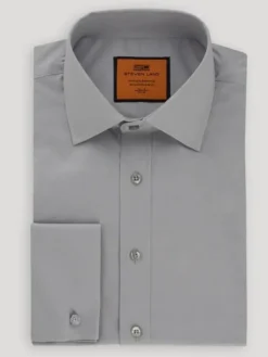 Steven Land Classic Fit Silver Gray Spread Collar French Cuff Cotton Dress Shirt