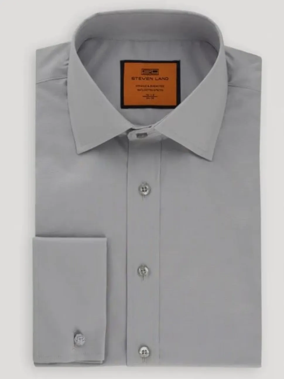 Steven Land Classic Fit Silver Gray Spread Collar French Cuff Cotton Dress Shirt