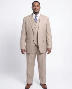Steven Land Classic Fit Solid Tan Two Button Three Piece Wool Suit