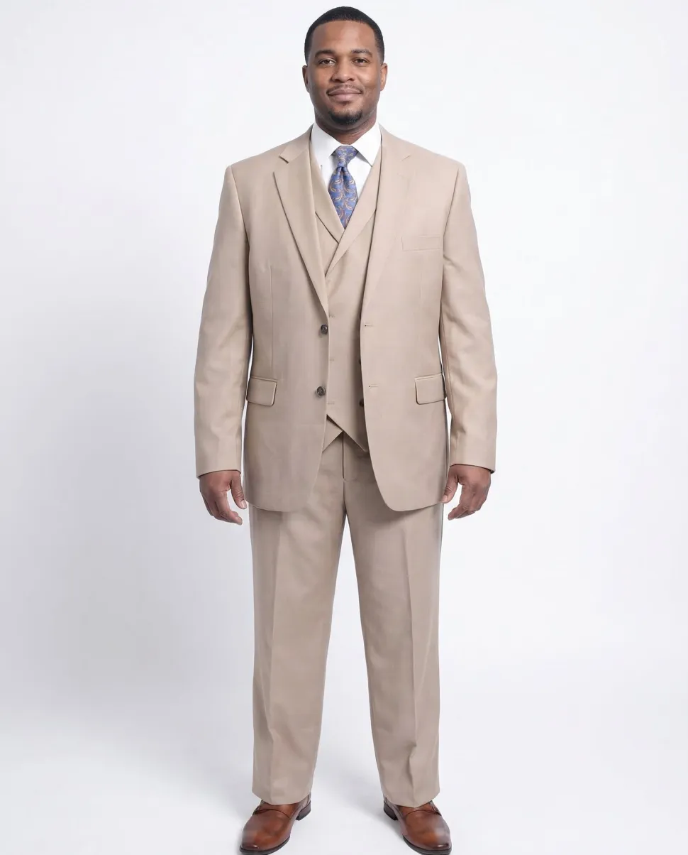 Steven Land Classic Fit Solid Tan Two Button Three Piece Wool Suit