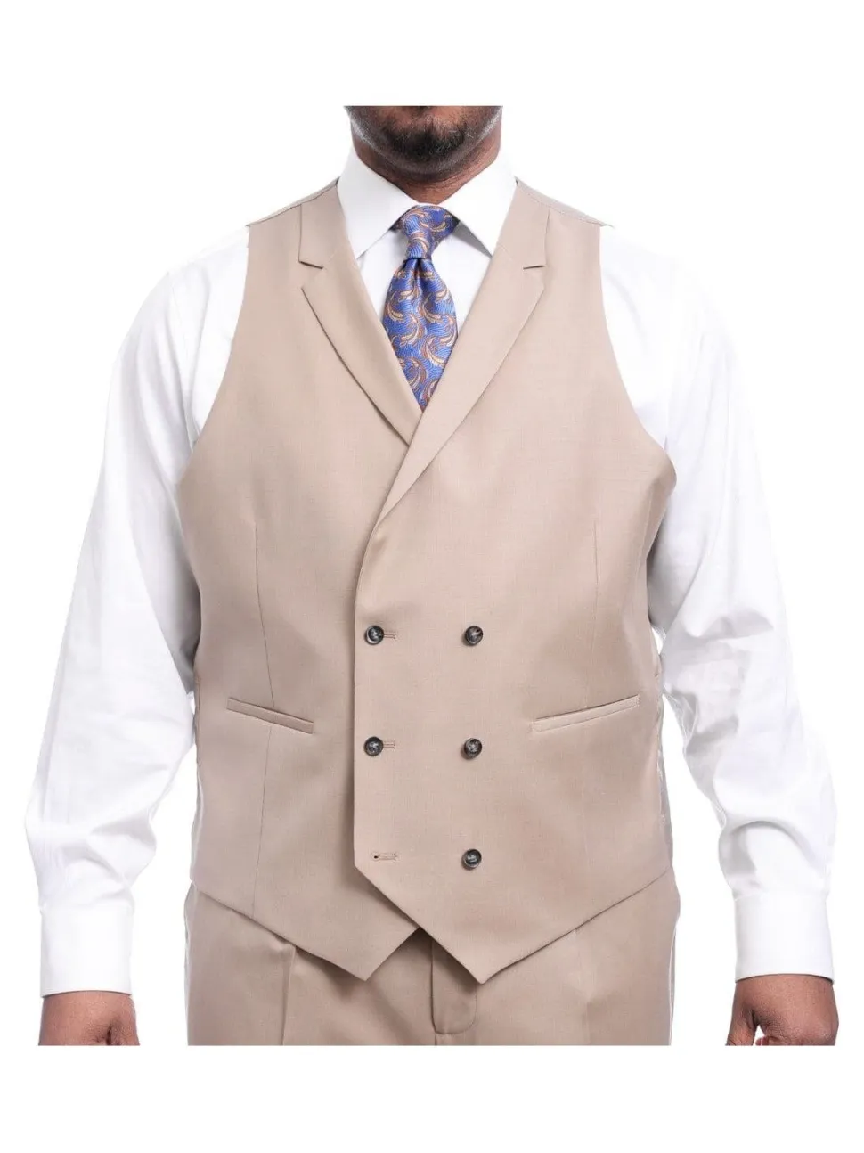 Steven Land Classic Fit Solid Tan Two Button Three Piece Wool Suit