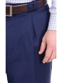 Steven Land Classic Fit Solid French Navy Blue Pleated Wide Leg Wool Dress Pants