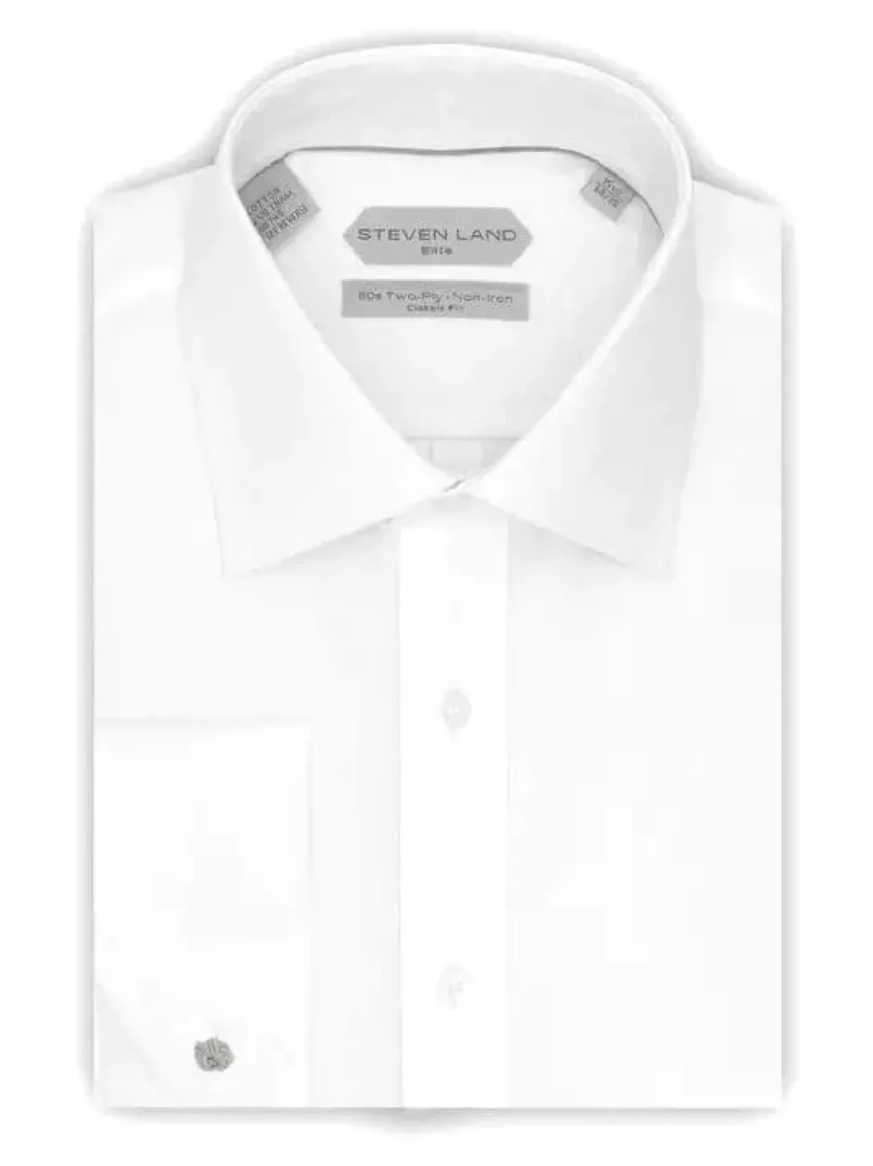 Steven Land 100% Cotton White Textured French Cuff Classic Fit Dress Shirt