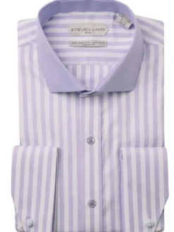 Steven Land Elite Lavender Stripe French Cuff Cutaway Collar Cotton Dress Shirt