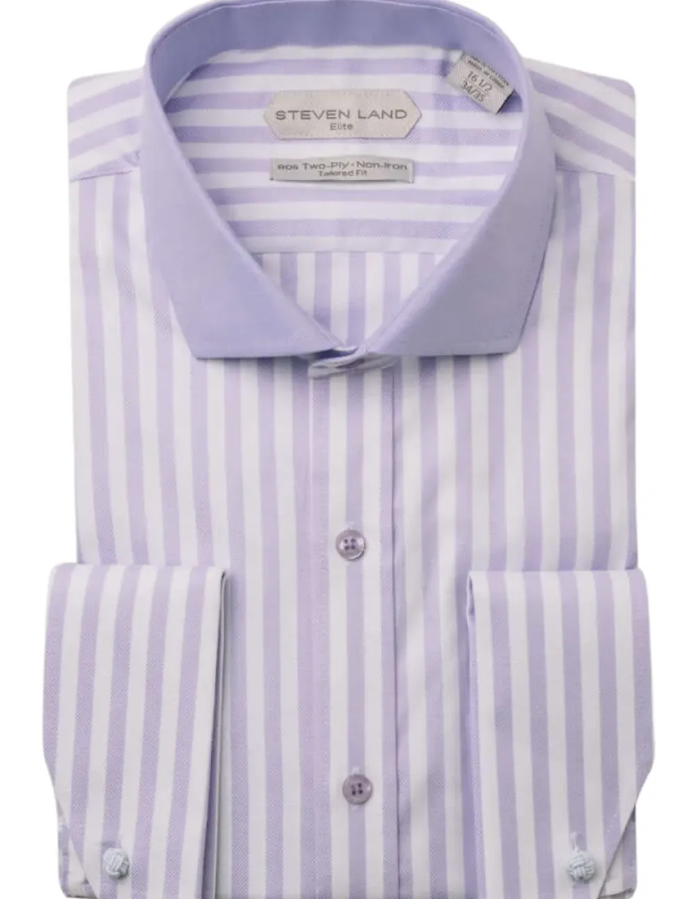 Steven Land Elite Lavender Stripe French Cuff Cutaway Collar Cotton Dress Shirt
