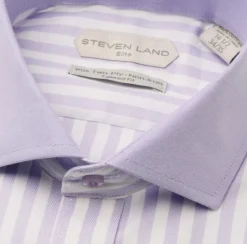 Steven Land Elite Lavender Stripe French Cuff Cutaway Collar Cotton Dress Shirt