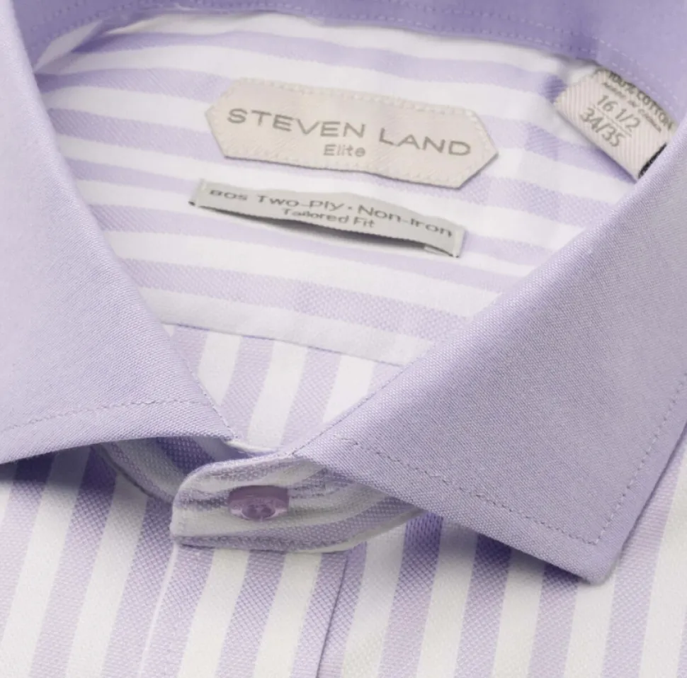 Steven Land Elite Lavender Stripe French Cuff Cutaway Collar Cotton Dress Shirt