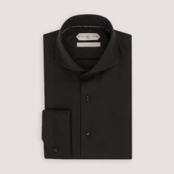 Steven Land Elite Mens Black Cutaway Collar French Cuff Cotton Dress Shirt