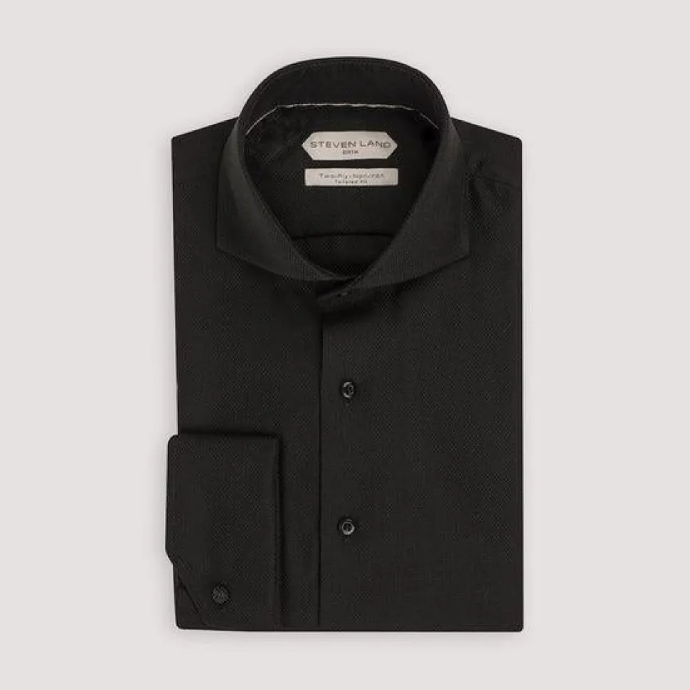 Steven Land Elite Mens Black Cutaway Collar French Cuff Cotton Dress Shirt