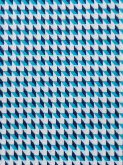 Steven Land Elite Men's Blue White Houndstooth Spread Collar Cotton Dress Shirt