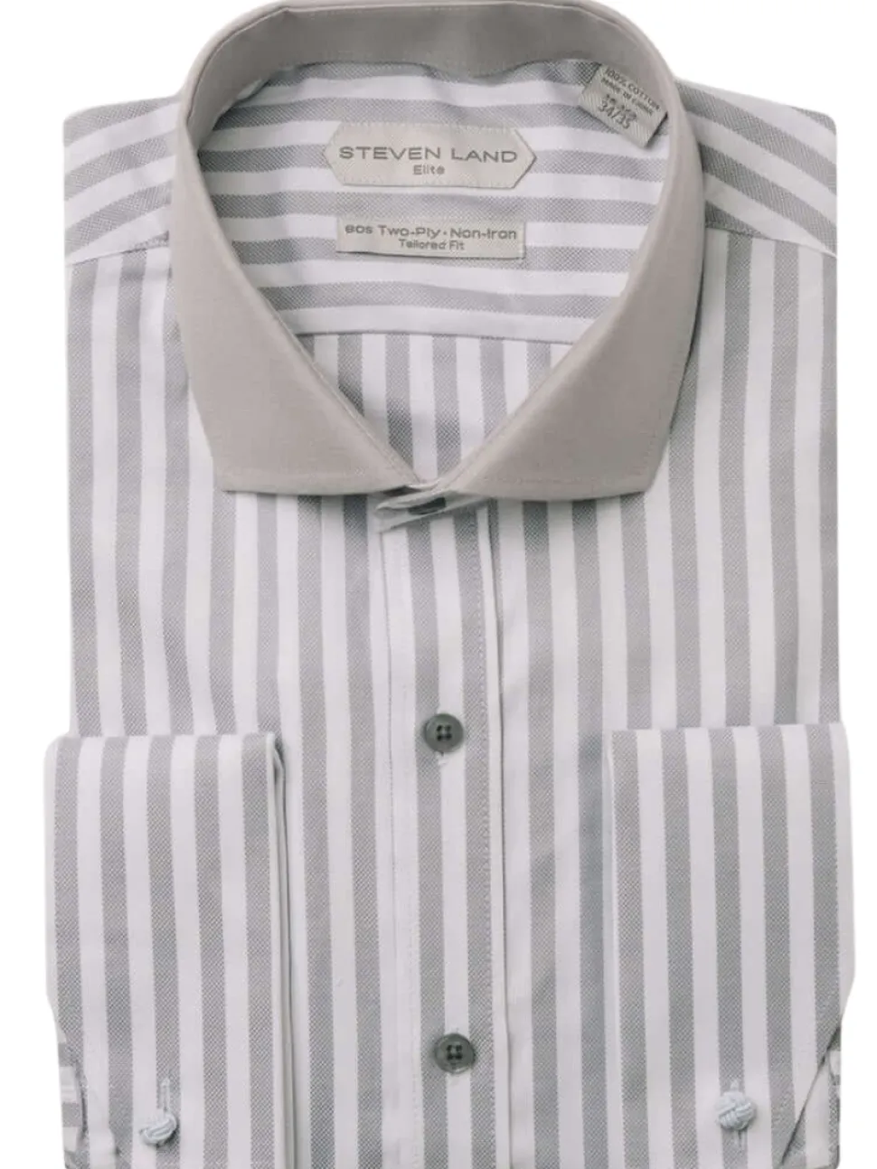 Steven Land Elite Men's Gray Stripe French Cuff Cotton Cutaway Collar Dress Shirt