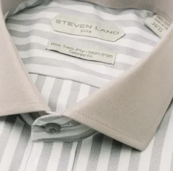 Steven Land Elite Men's Gray Stripe French Cuff Cotton Cutaway Collar Dress Shirt