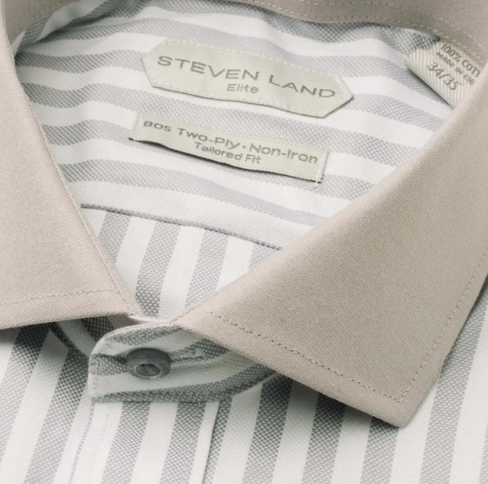 Steven Land Elite Men's Gray Stripe French Cuff Cotton Cutaway Collar Dress Shirt