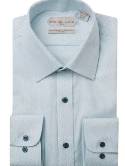 Steven Land Elite Men's Light Blue Textured French Cuff Cotton Dress Shirt