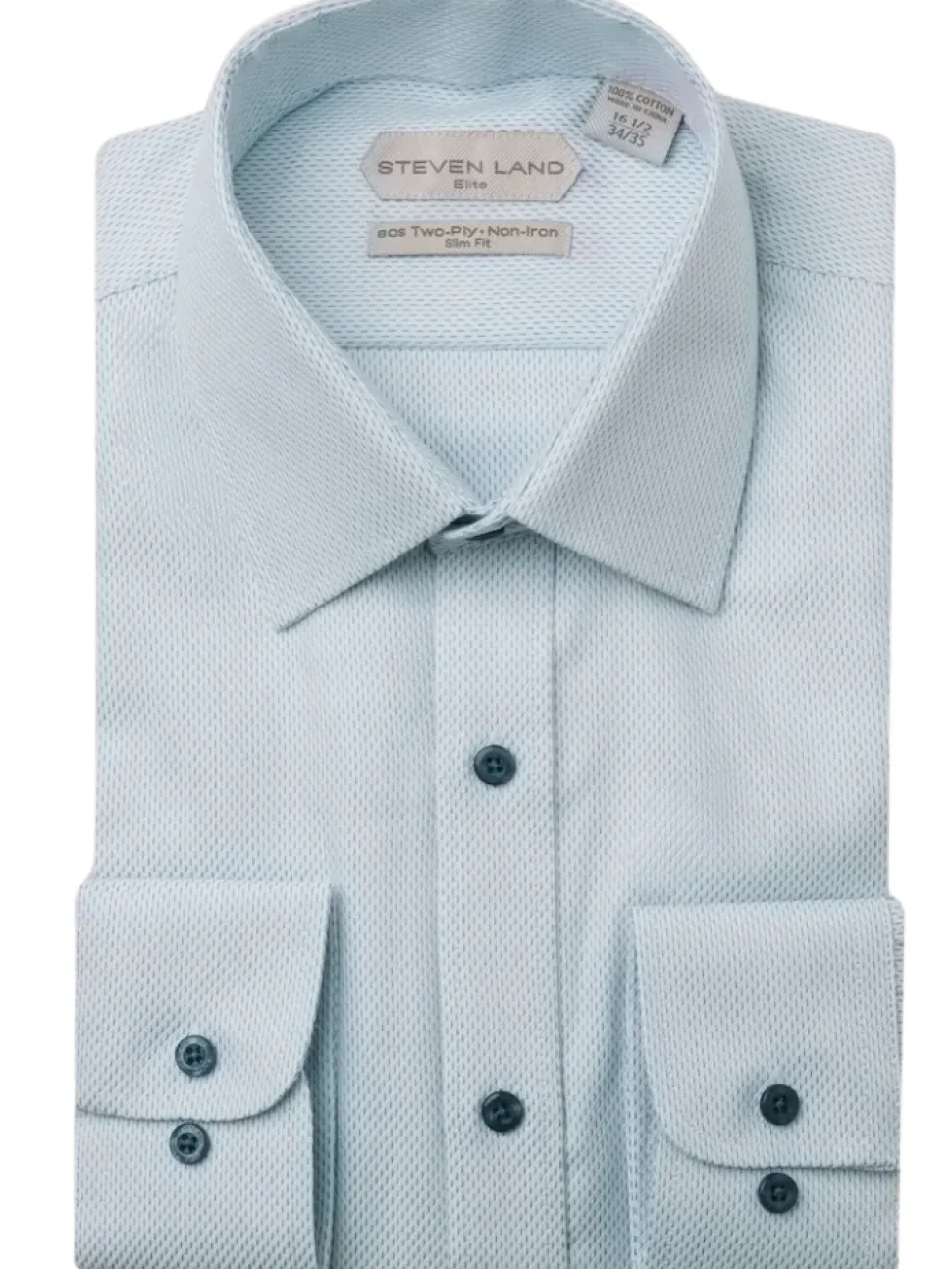 Steven Land Elite Men's Light Blue Textured French Cuff Cotton Dress Shirt