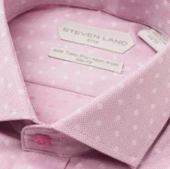 Steven Land Elite Men's Pink Dot Textured Spread Collar Cotton Dress Shirt