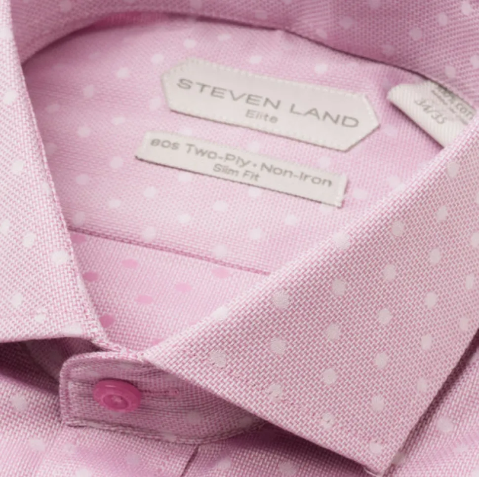 Steven Land Elite Men's Pink Dot Textured Spread Collar Cotton Dress Shirt