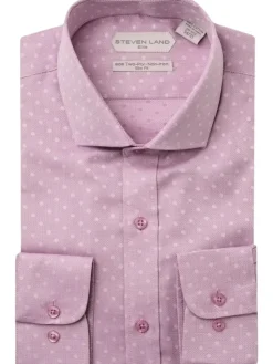 Steven Land Elite Men's Pink Dot Textured Spread Collar Cotton Dress Shirt