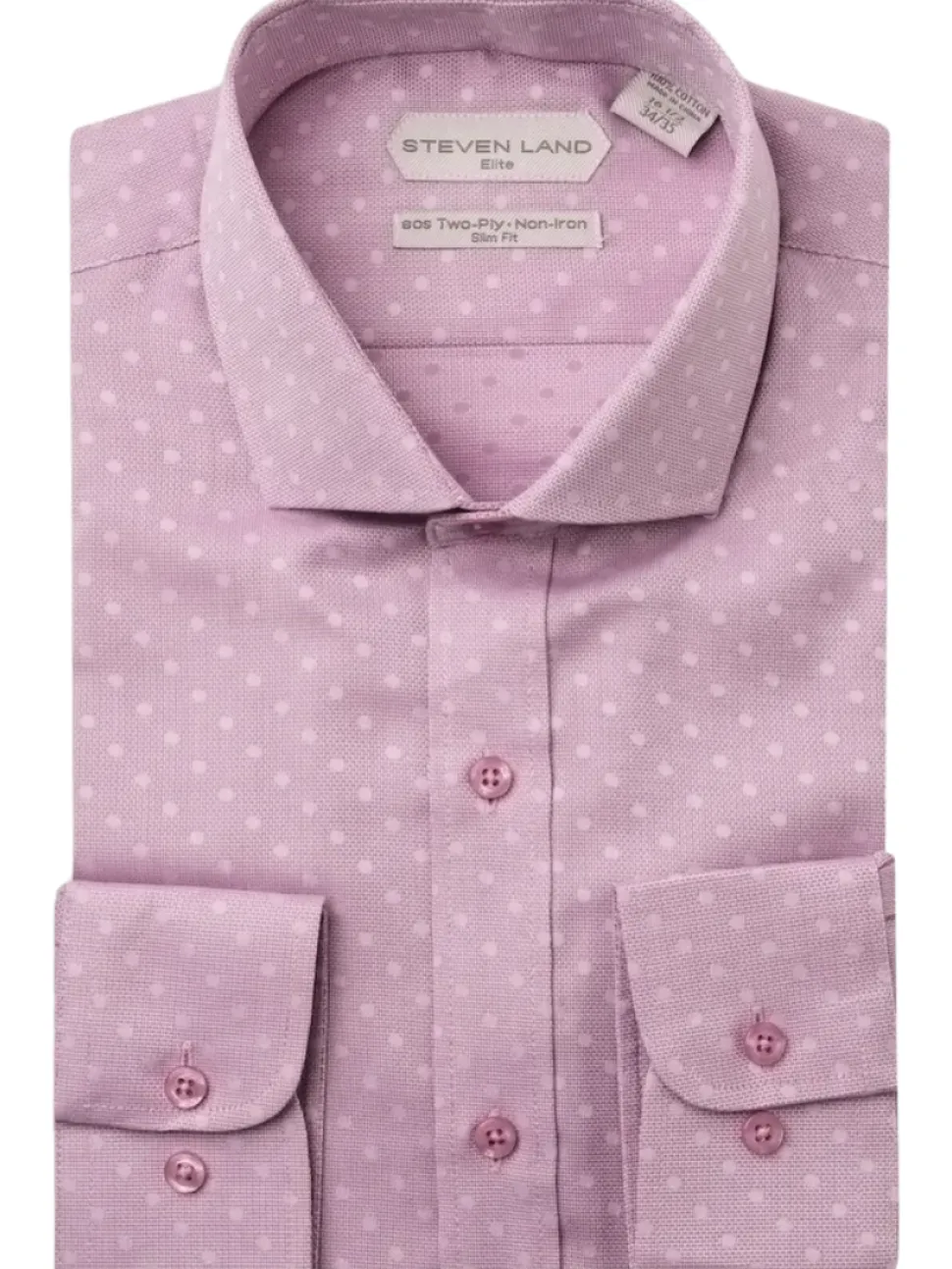 Steven Land Elite Men's Pink Dot Textured Spread Collar Cotton Dress Shirt