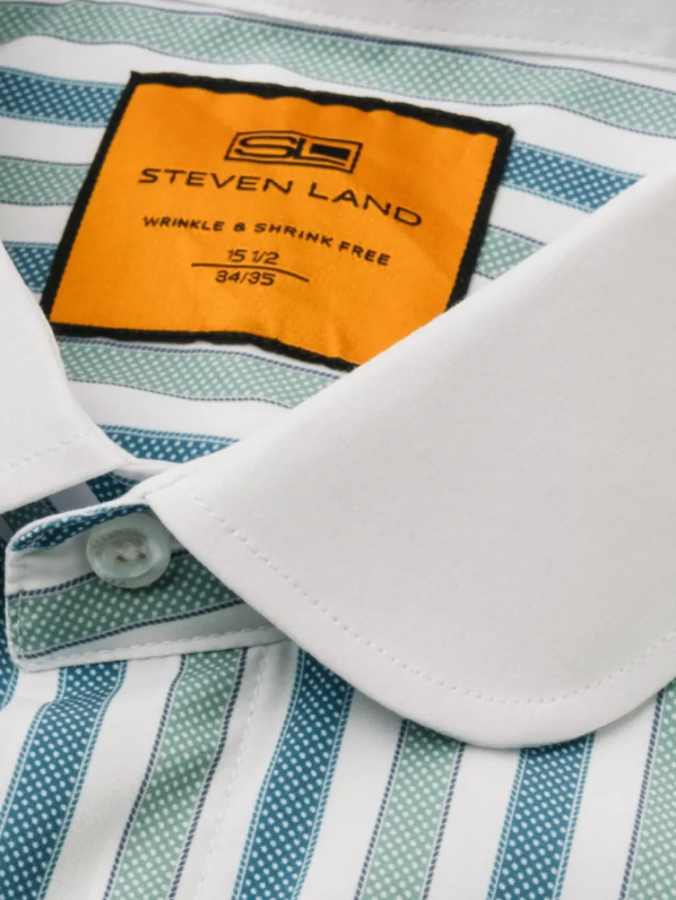 Steven Land Green & Teal Striped Club Collar French Cuff 100% Cotton Wrinkle & Shrink Free Dress Shirt