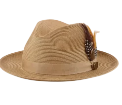 Steven Land Havana Collection Caramel Woven Straw Fedora Hat