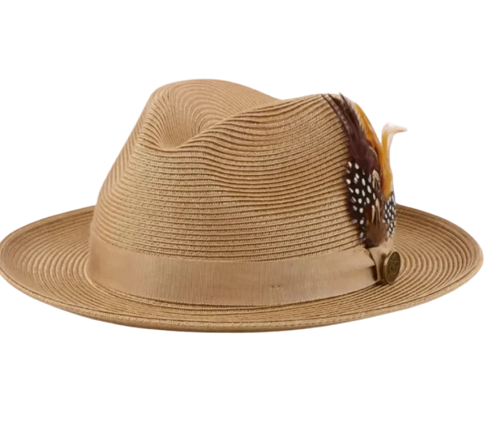 Steven Land Havana Collection Caramel Woven Straw Fedora Hat