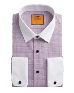 Steven Land Lavender Glen Plaid Spread Collar French Cuffs Wrinkle & Shrink Free Cotton Dress Shirt